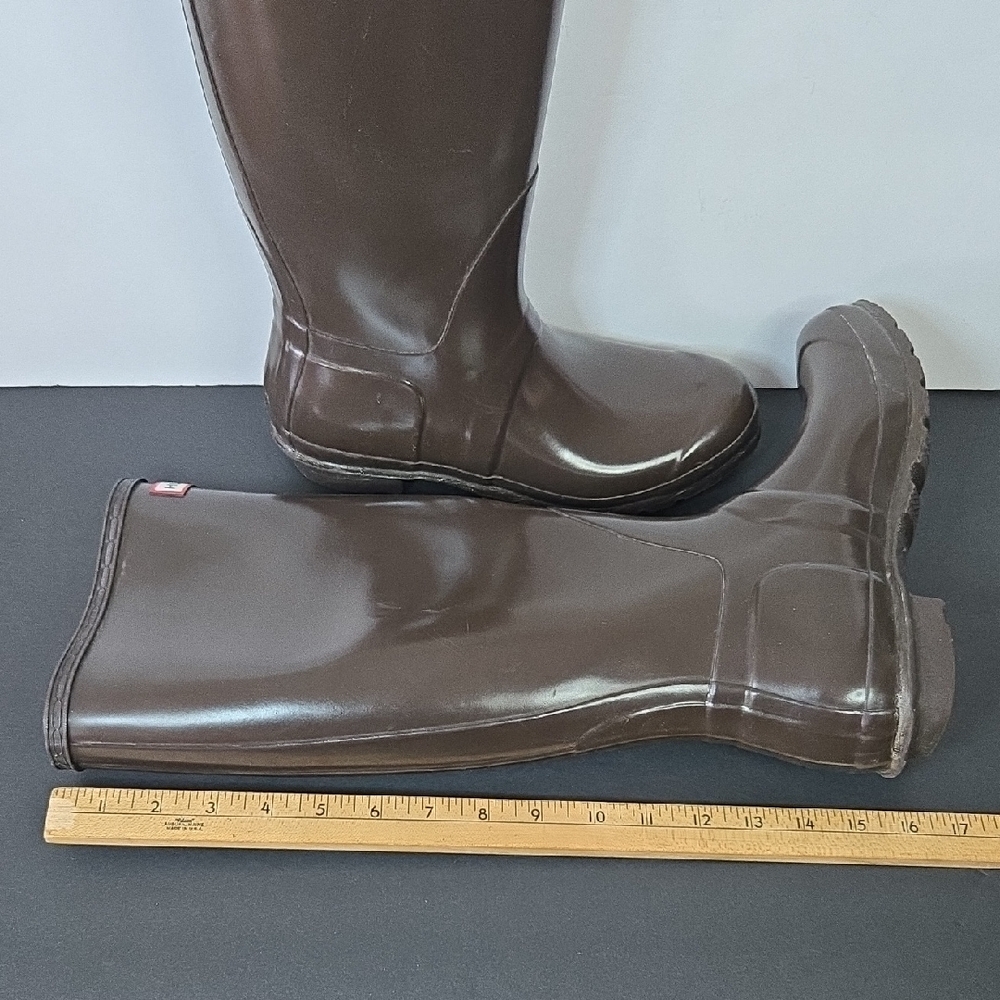 Hunter Size 8 Gloss Dark Brown Tall Rubber Rain Boots - Picture 11 of 16